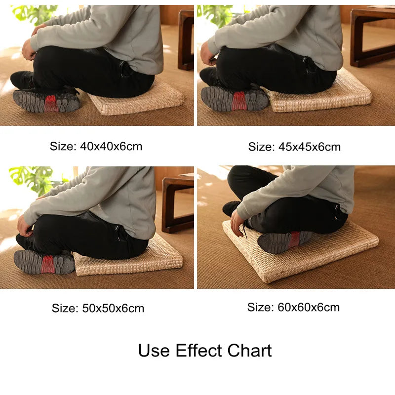 Natural Straw Square Pouf Tatami Cushion Floor Cushions Meditation Yoga Mat Chair Cushion Japanese Style Cushion 40Cm 45Cm 50Cm