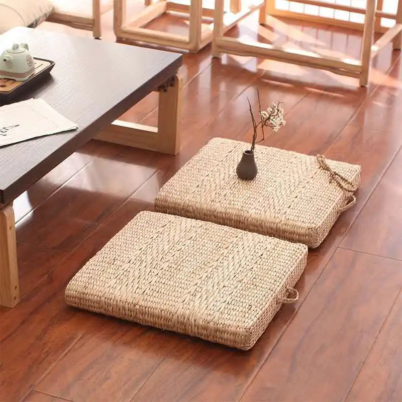 Natural Straw Square Pouf Tatami Cushion Floor Cushions Meditation Yoga Mat Chair Cushion Japanese Style Cushion 40Cm 45Cm 50Cm